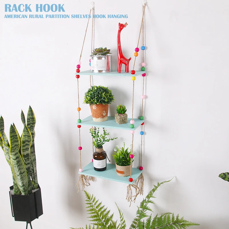 Бусины в скандинавском стиле цветные деревянные полки с веревкой настенное