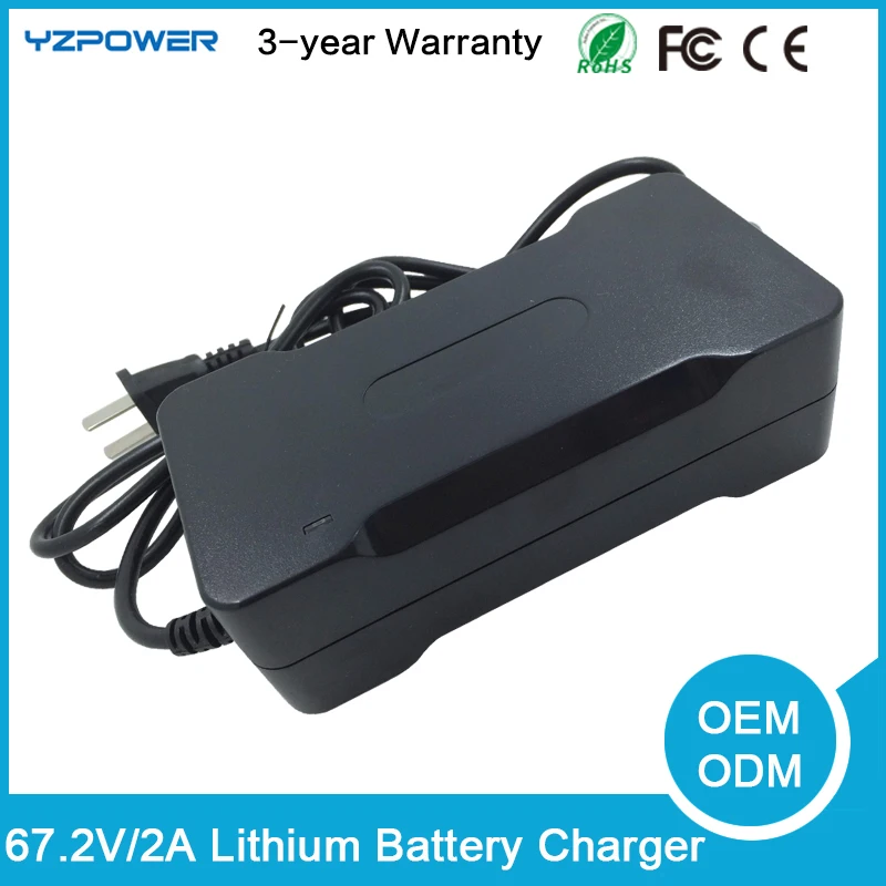 YZPOWER 67,2 V литиевая батарея зарядное устройство Max 2A выходной ток для 16x3,6 V 16X3,7 V литий-ионный аккумулятор