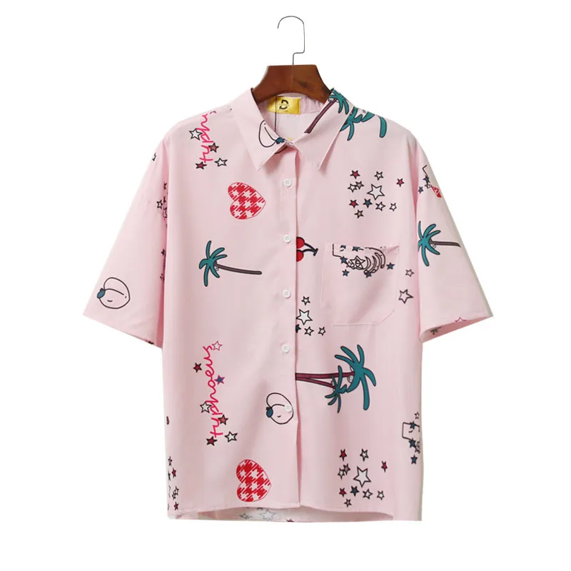 2018 летние женские Топы Harajuku милые рубашки ulzzang с милым принтом короткий рукав