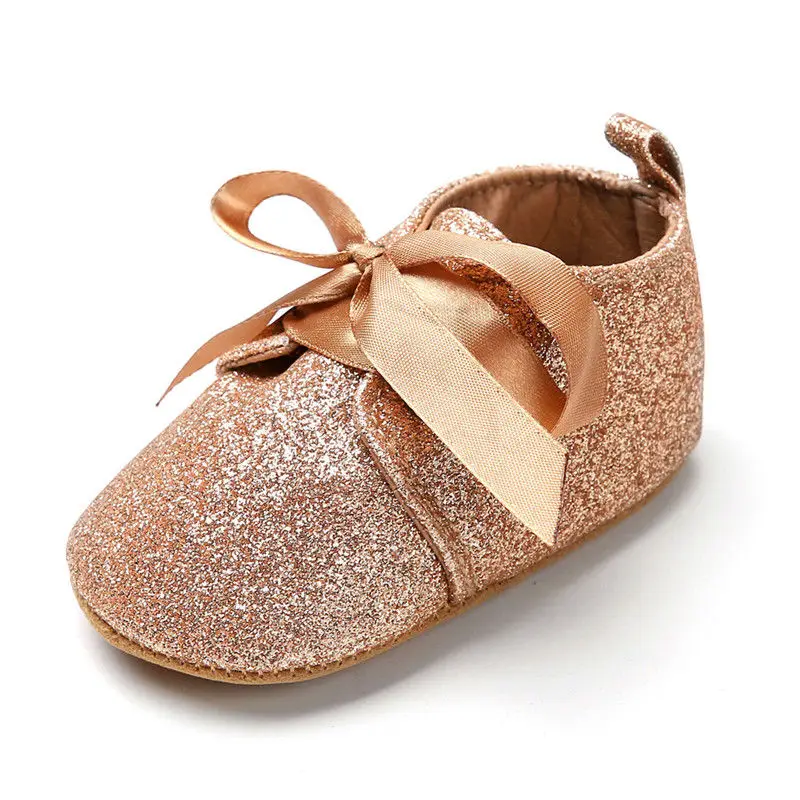 Golden Новинка; Блестящие Кроссовки с мягкой подошвой для маленьких мальчиков и девочек; обувь для новорожденных с леопардовым принтом и бантом; обувь для малышей - Цвет: Golden