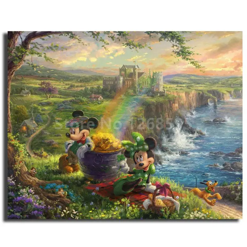 Томас Kinkade Микки Минни Маус холст живопись плакаты печать стены искусство картина современная детская спальня декор рождественские подарки - Цвет: Светло-серый