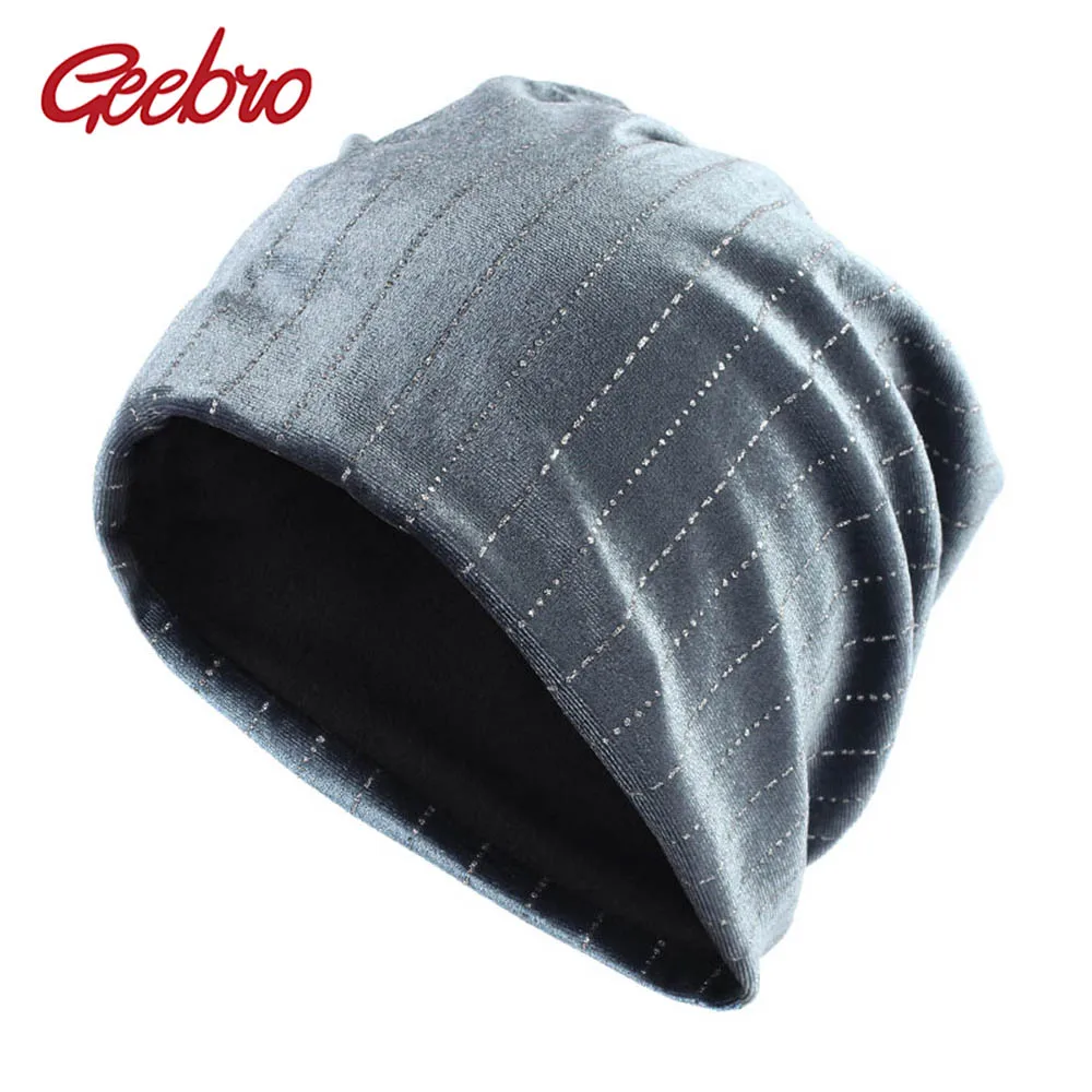 

Geebro Women's Beanie Hat Winter Velour Rhinestones Slouchy Beanie for Women Balavaca Skullies&Beanies gorros mujer invierno