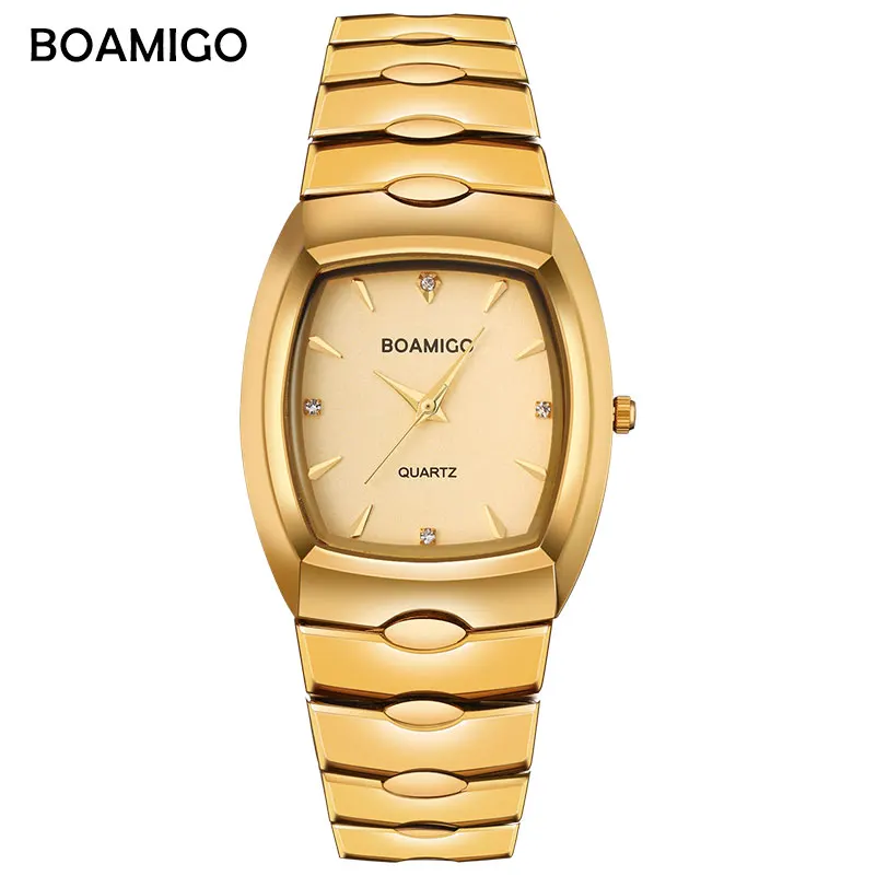 

BOAMIGO men quartz watch luxury men dress watches gold stainless steel wristwatches 2017 rhinestone gift clock relogio masculino