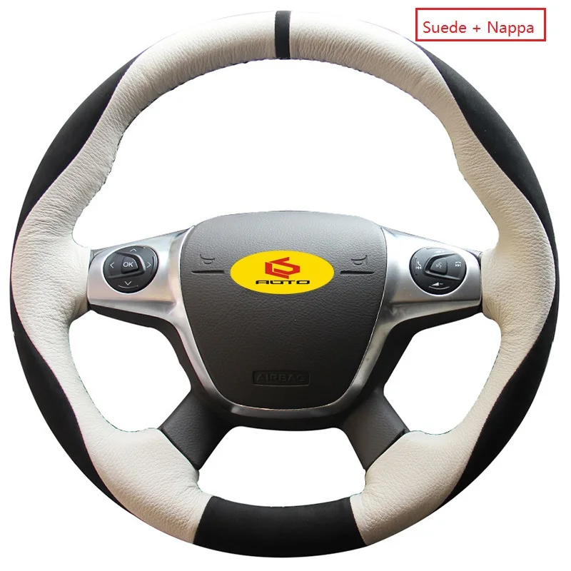 beige Оплетка на руль для Ford Focus 3 2012- KUGA Escape 2013- C-MAX 2011- кожаный чехол на руль - Название цвета: beige