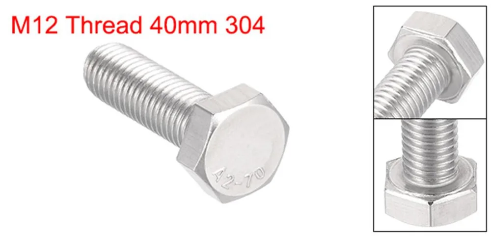 Uxcell 1 шт. резьба M12 40/50 мм болты 304 Шестигранная головка из нержавеющей стали Левши