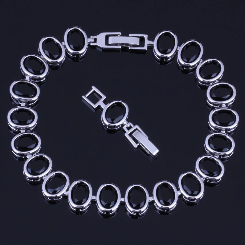

Cheerful Oval Egg Black Cubic Zirconia Silver Plated Link Chain Bracelet 20cm 22cm V0228