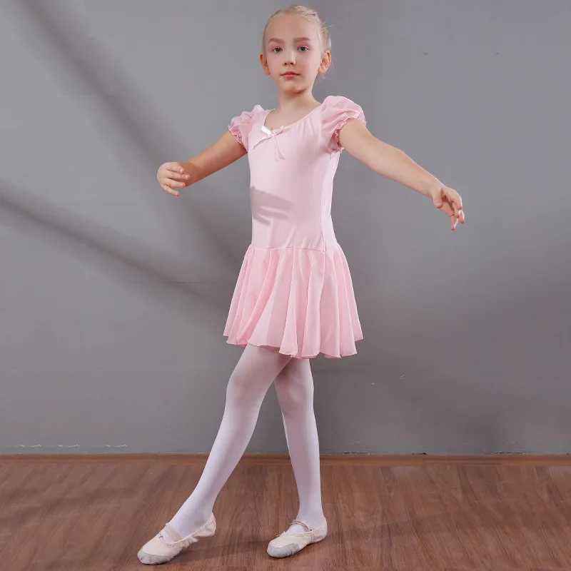 Children's Dance Dress Girls Practicing Dancing Summer Short-sleeved Cotton Ballet Skirt Costume D0789 | Тематическая одежда и