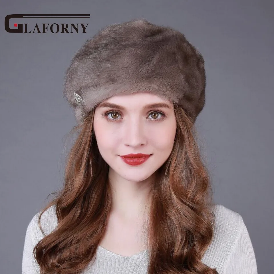 Glaforny Новое поступление шапки из натурального меха норки цельные береты из меха норки женские роскошные меховые шапки хорошего качества для России