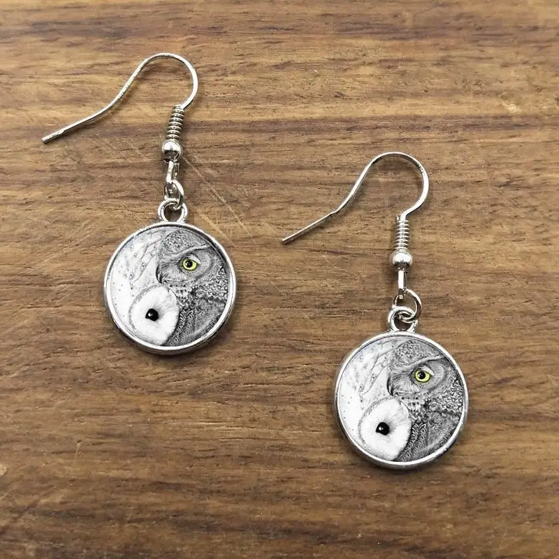 Модные художественные фото масляная живопись Инь Янь серьги стеклянный купол