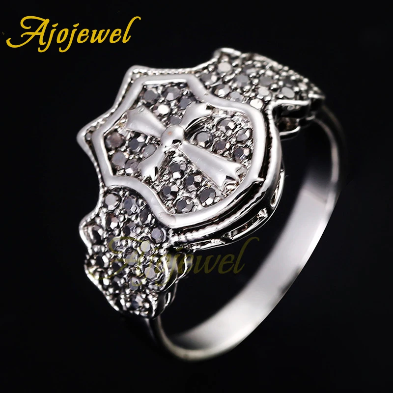 Крутое черное мужское кольцо с крестом Стразы Ajojewel винтажные женские ювелирные