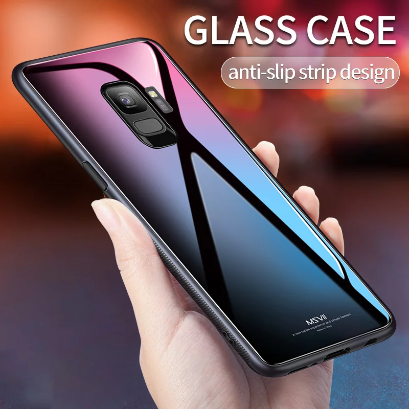 Чехол MSVII для Samsung Galaxy S9 Plus тонкий чехол силиконовая рамка + из закаленного стекла