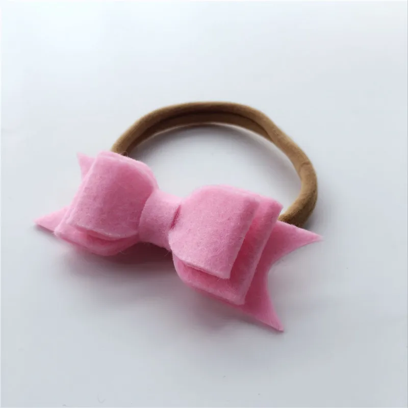 light pink Новые войлочные бантики повязки на голову стрейч Мягкий Нейлоновый Ворс ленты аксессуары 3 слоя банты для реквизит для фото аксессуары для волос 30 шт./партия - Цвет: light pink