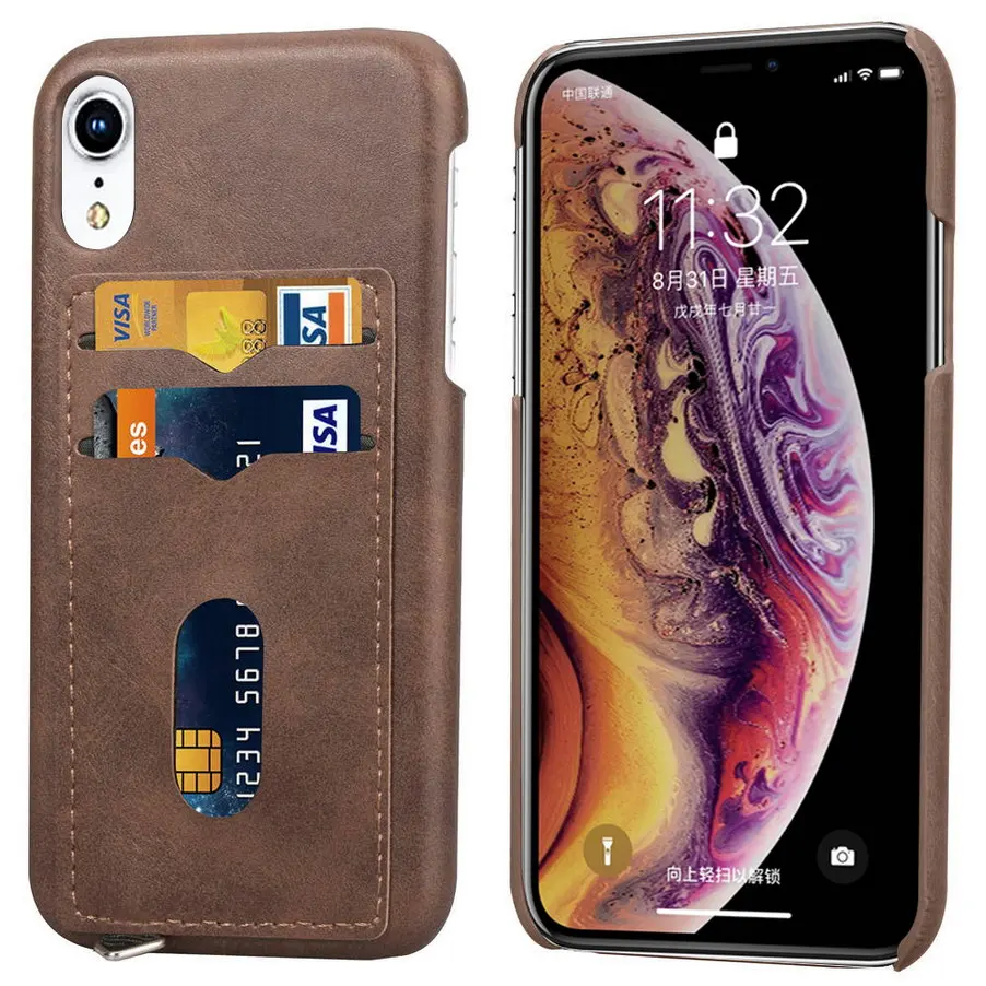 Dark brown 2-слойный Бизнес кредитной сотовый телефон карман для iPhone XS XR MAX чехол сотовый телефон ID держатель для карт тонкий чехол для iPhone 7 8 плюс 6s чехол для iPhone 6 плюс Чехол - Цвет: Dark brown