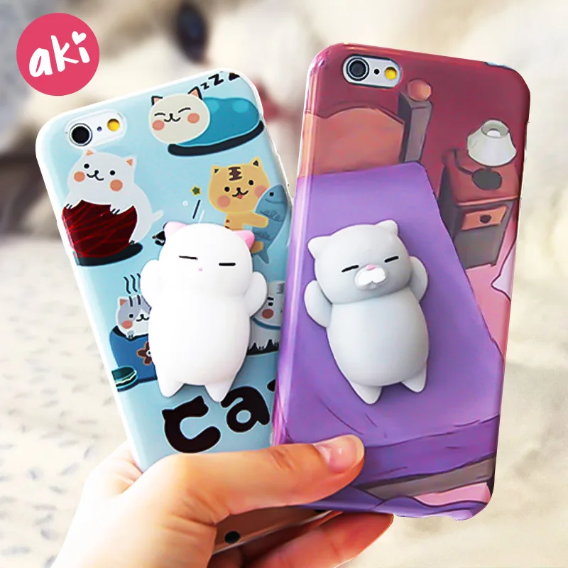 AKI Squishy Mobile Phone Cases for iPhone 7 8 Plus Case Kitty Panda Cat Lovely Soft Back Cover 6 6s |