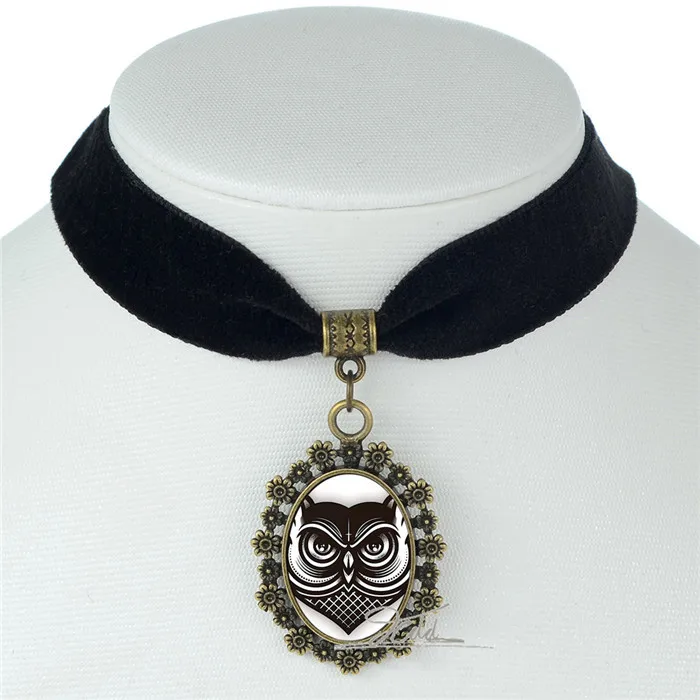 Кулон с совой цветами в форме черного бархата колье животное художественная