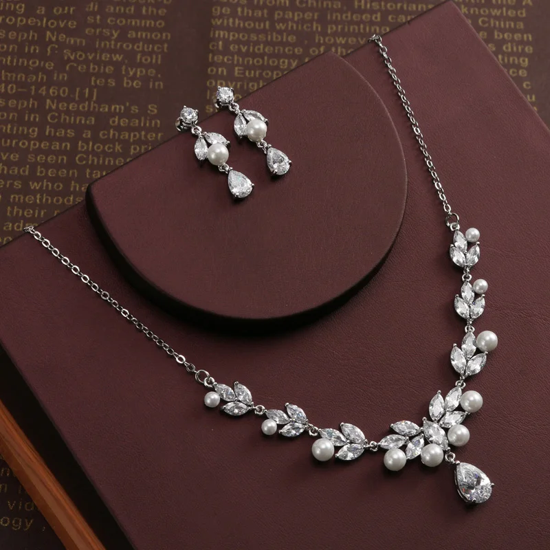 Модные наборы ювелирных украшений с цирконием серьги кубическим женские