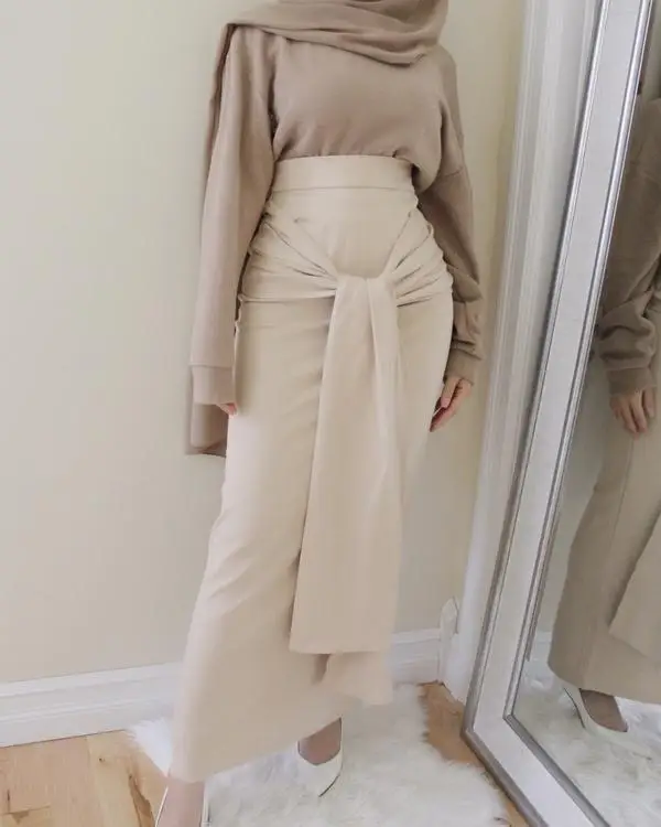 beige Модная женская юбка с поясом, комбинезон, платье, мусульманская нижняя часть, длинная бандажная юбка-карандаш, Рамадан, вечерние, для культа, мусульманская одежда - Цвет: beige