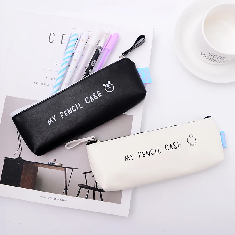 My Pencil Case Classical Black And White Color Waterproof Pu Leather Storage Cosmetic Bag Shcool Office Supplies | Канцтовары для