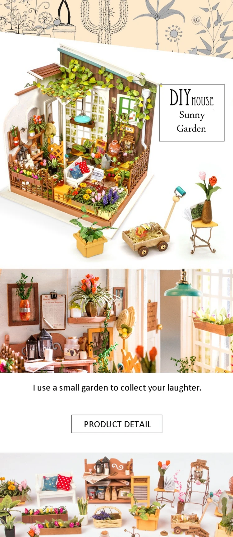 Robud дропшиппинг DIY Миниатюрные домики Миллер's садовые Деревянные Кукольный дом с мебель и свет Best подарки для девочек