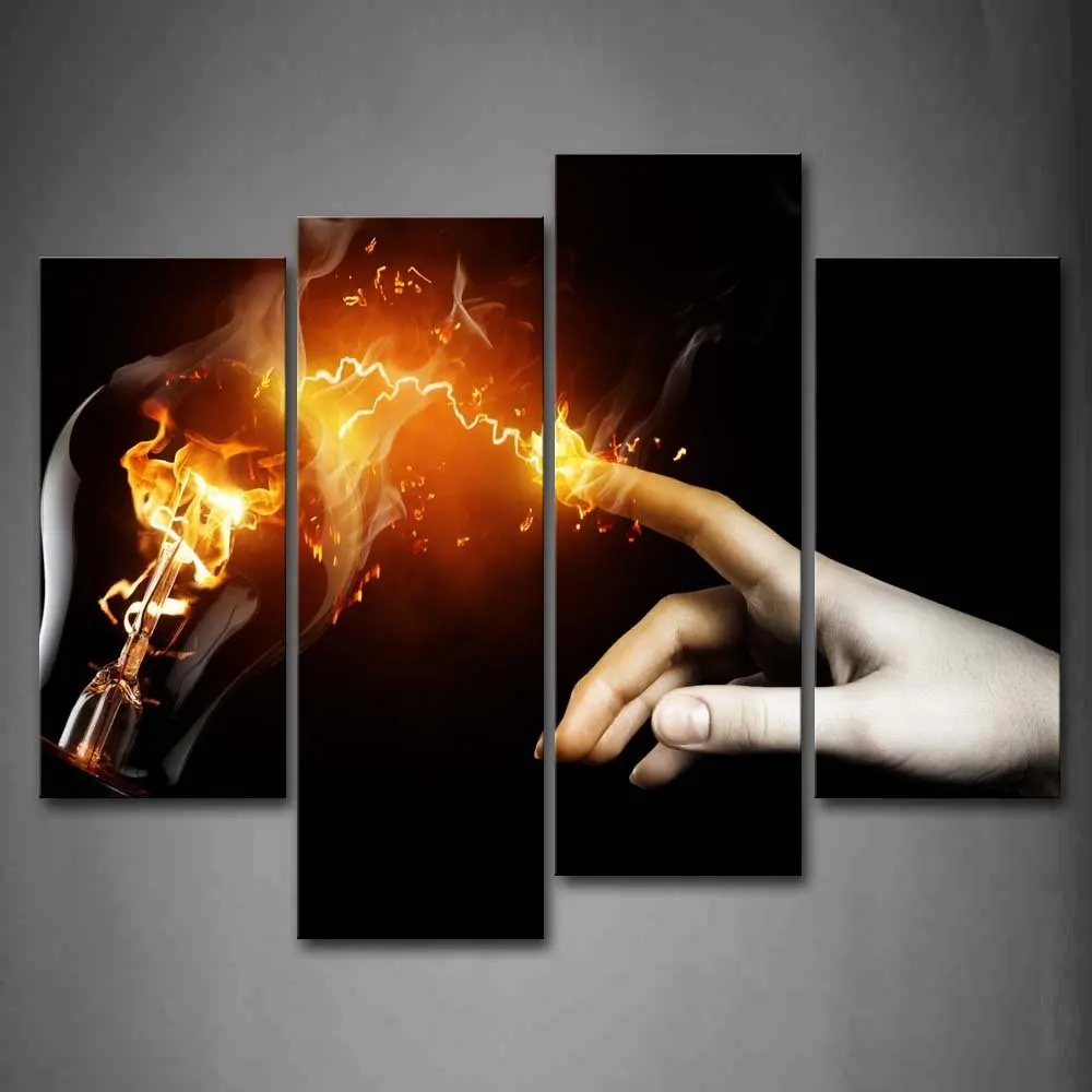 Новый светильник на холсте 4 шт. ручной желтый черный фон настенная живопись