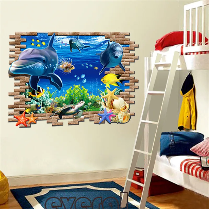 Подводный рыбы Дельфин 3D яркие окна наклейки на стену DIY настенные Ванная комната