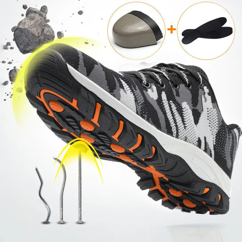 

Мужские камуфляжные рабочие ботинки, прокол, стальной носок, дышащая Защитная повседневная обувь, большие размеры