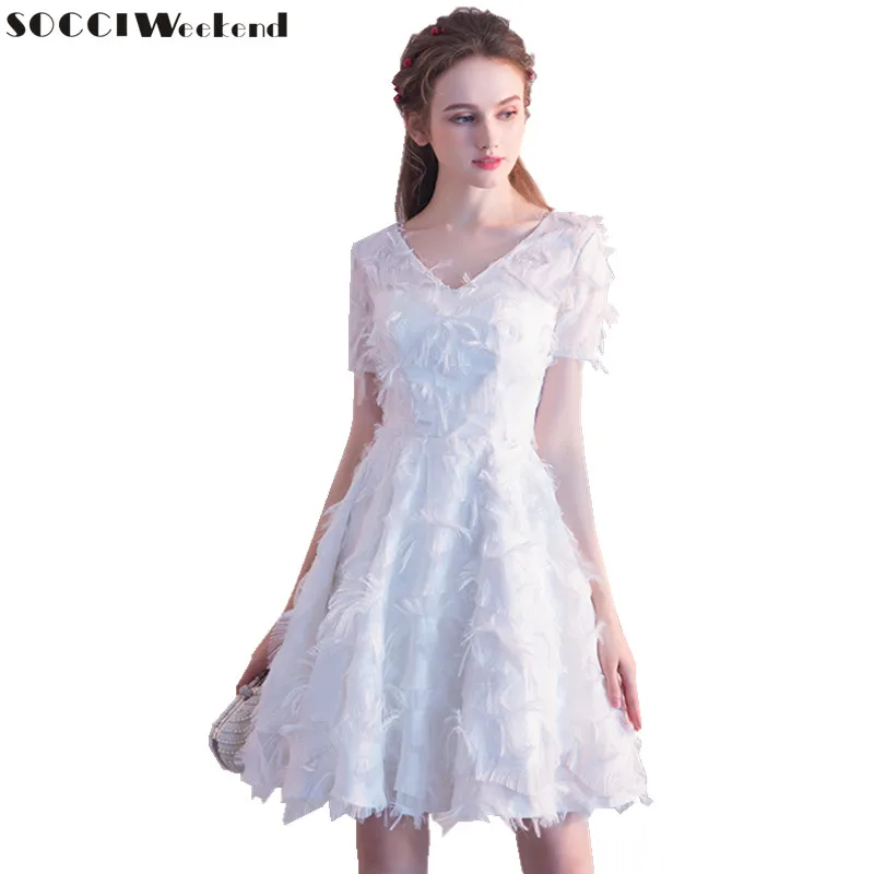 SOCCI Weekend белое коктейльное платье 2018 Новое Короткое женское ТРАПЕЦИЕВИДНОЕ