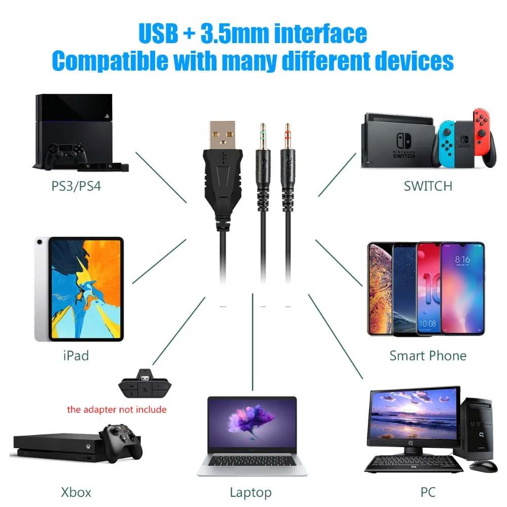 ПК игровая гарнитура 7 1 Gamer Surround Sound Bass Стерео Игровые наушники с микрофоном