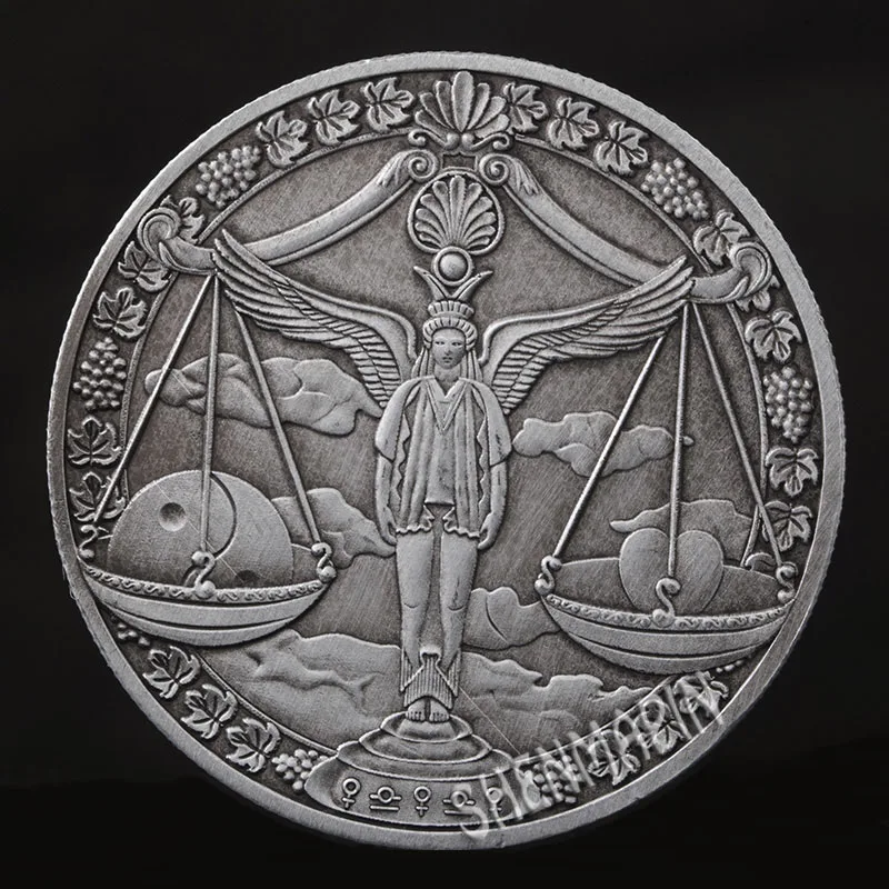 Libra 12 созвездий Антикварная Серебряная Памятная монета, персонаж, астрология, солнце, луна, коллекционные монеты, подарки - Цвет: Libra