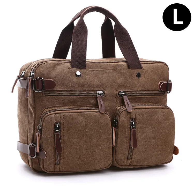 Brown-L Холщовый портфель, мужская сумка, деловая сумка через плечо, Мужская винтажная Повседневная сумка для ноутбука, мужская сумка-мессенджер, сумки через плечо, назад - Цвет: Brown-L