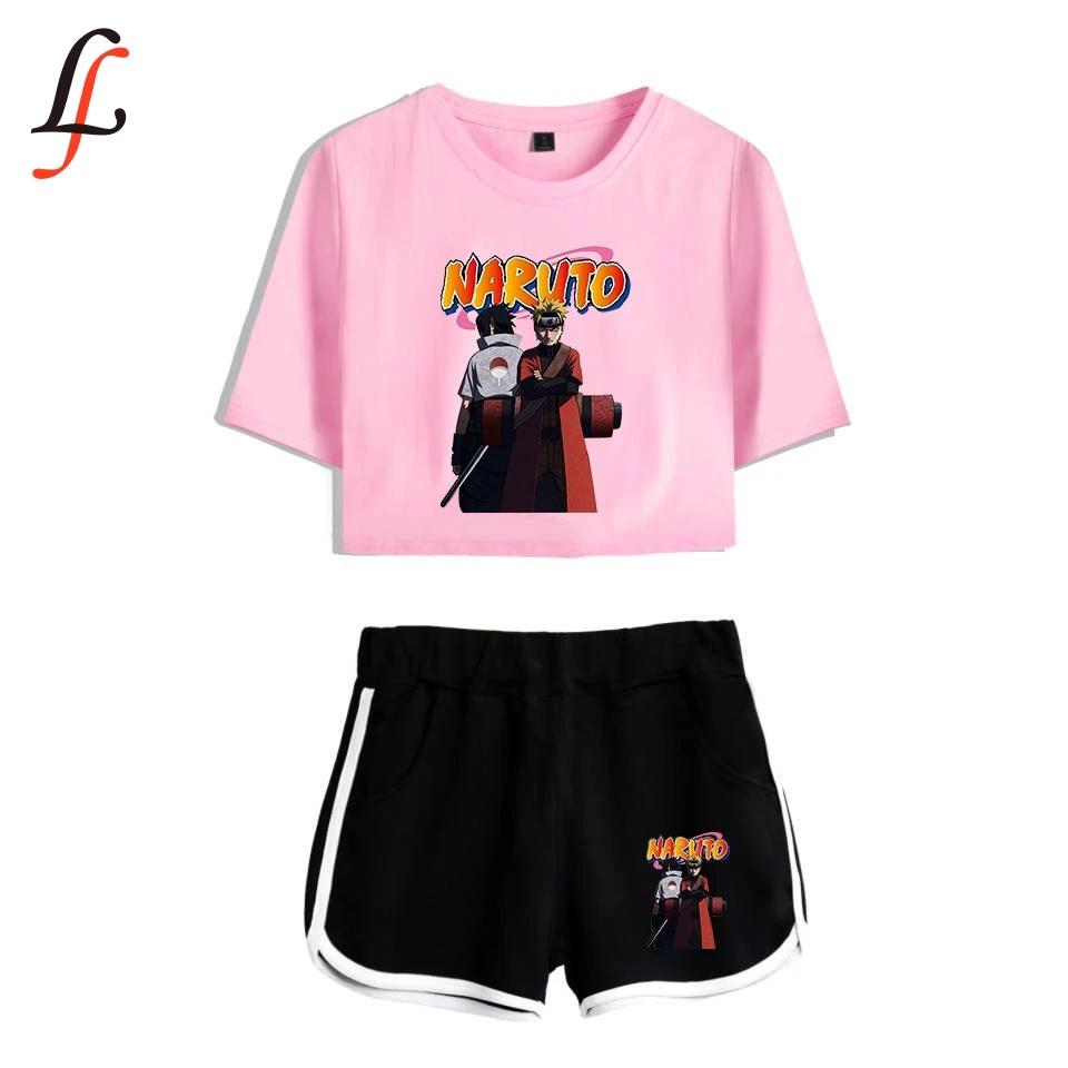 2019Naruto 2D Hot Sale Sexy Two Piece Sets Soft T-shirt and Elastic Shorts Kpop Harajuku New Fashion Fitness Style Clothing | Женская