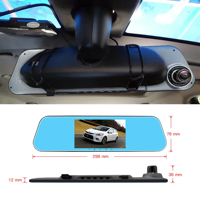 Bluavido 5 дюймов Сенсорная Автомобильная камера зеркало заднего вида DVR Full HD 1296P