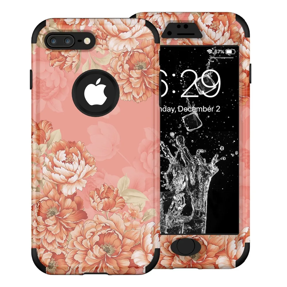 3 в 1 ударопрочный чехол для iPhone 8 7 6s Plus сверхмощный полный защитный Apple X XR XS Max Flower |