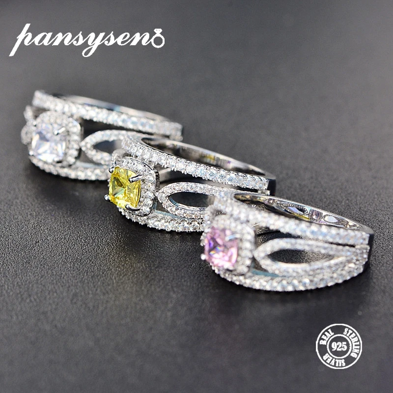 PANSYSEN, настоящее твердое 925 пробы, Серебряное топаз, кольца для женщин, 3 цвета, кольцо с драгоценным камнем для девушек, вечерние, подарок,, хорошее ювелирное изделие