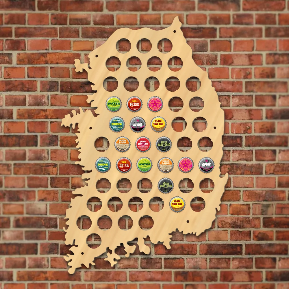 Pub Wooden Wall Sign Map Of Korea Republic Beer Cap Bottle Display Holder Man Cave Lovers Gift | Дом и сад