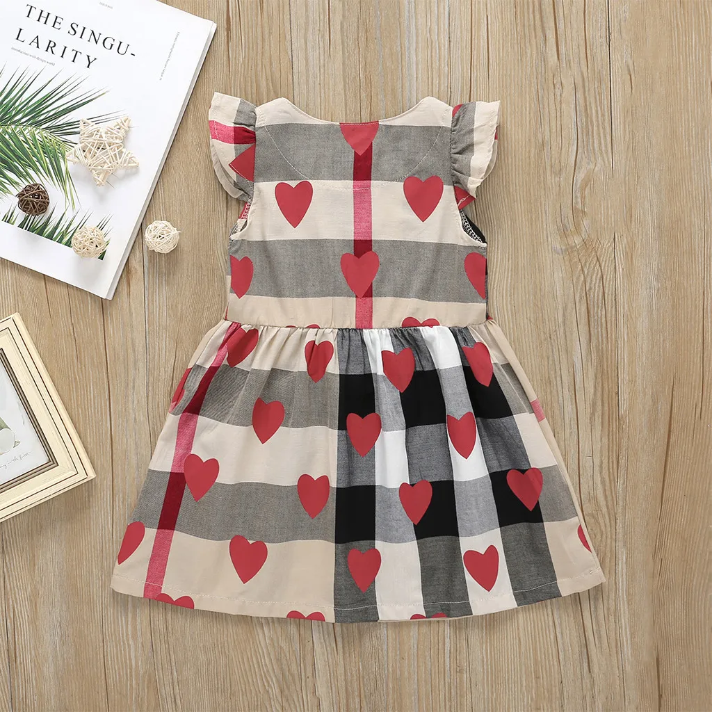 Toddler Baby Girls Stereoscopic Cartoon Plaid Sleeveless Love Dress Clothes Vestido Cotton Blend Ukraine W605 | Детская одежда и
