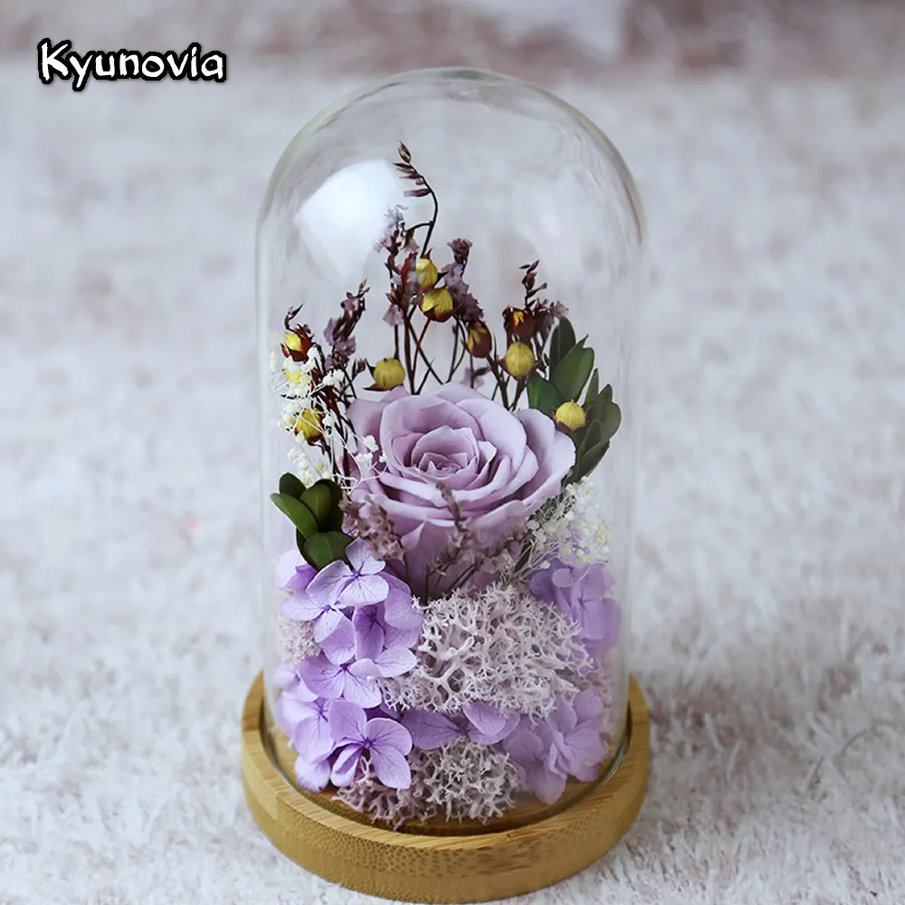 Kyunovia свадебное украшение для дома День святого Валентина стеклянная крышка свежая консервированная роза цветок красивый красный розовый Роза KY79