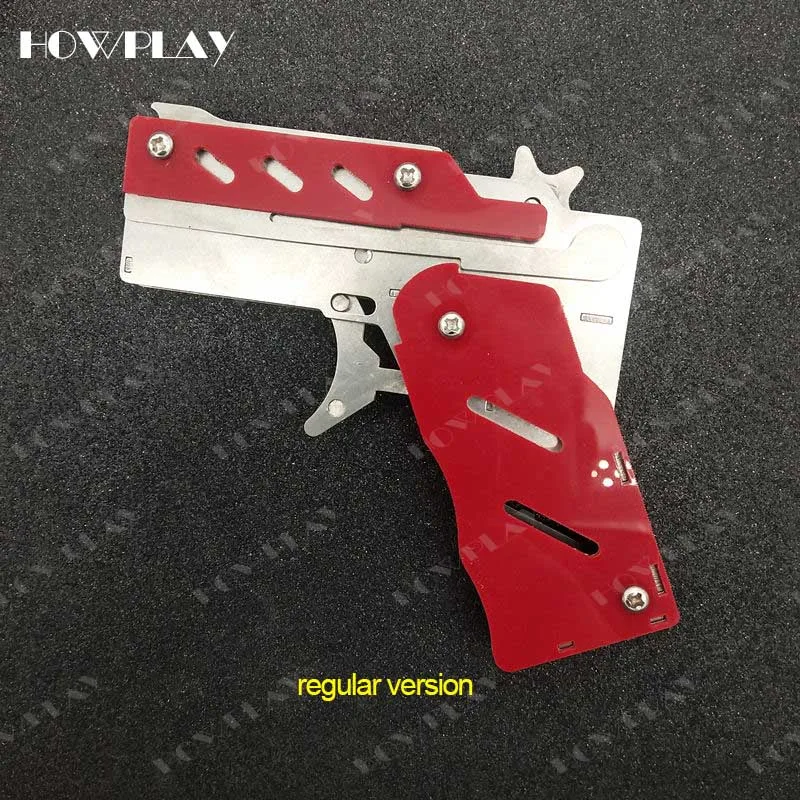 regular-red HowPlay, Резиновая лента, металлический мини-игрушечный пистолет, складные 6 пуль, игрушечный пистолет, игрушка для мальчика, подарок, игрушечный пистолет - Цвет: regular-red