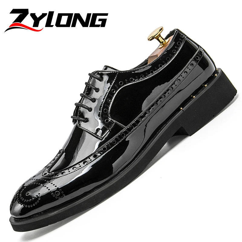 Нарядные туфли для мужчин кожаные оксфорды с блестками броги офисные Мужская