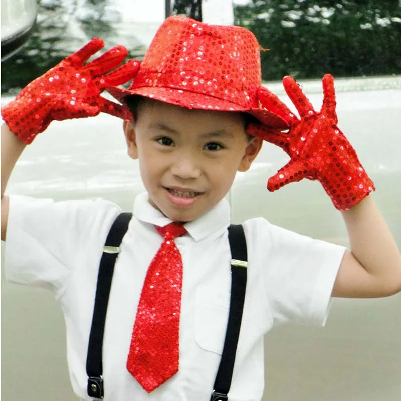 Крутая шляпа для джаза с блестками мальчиков и девочек перчатки галстуком