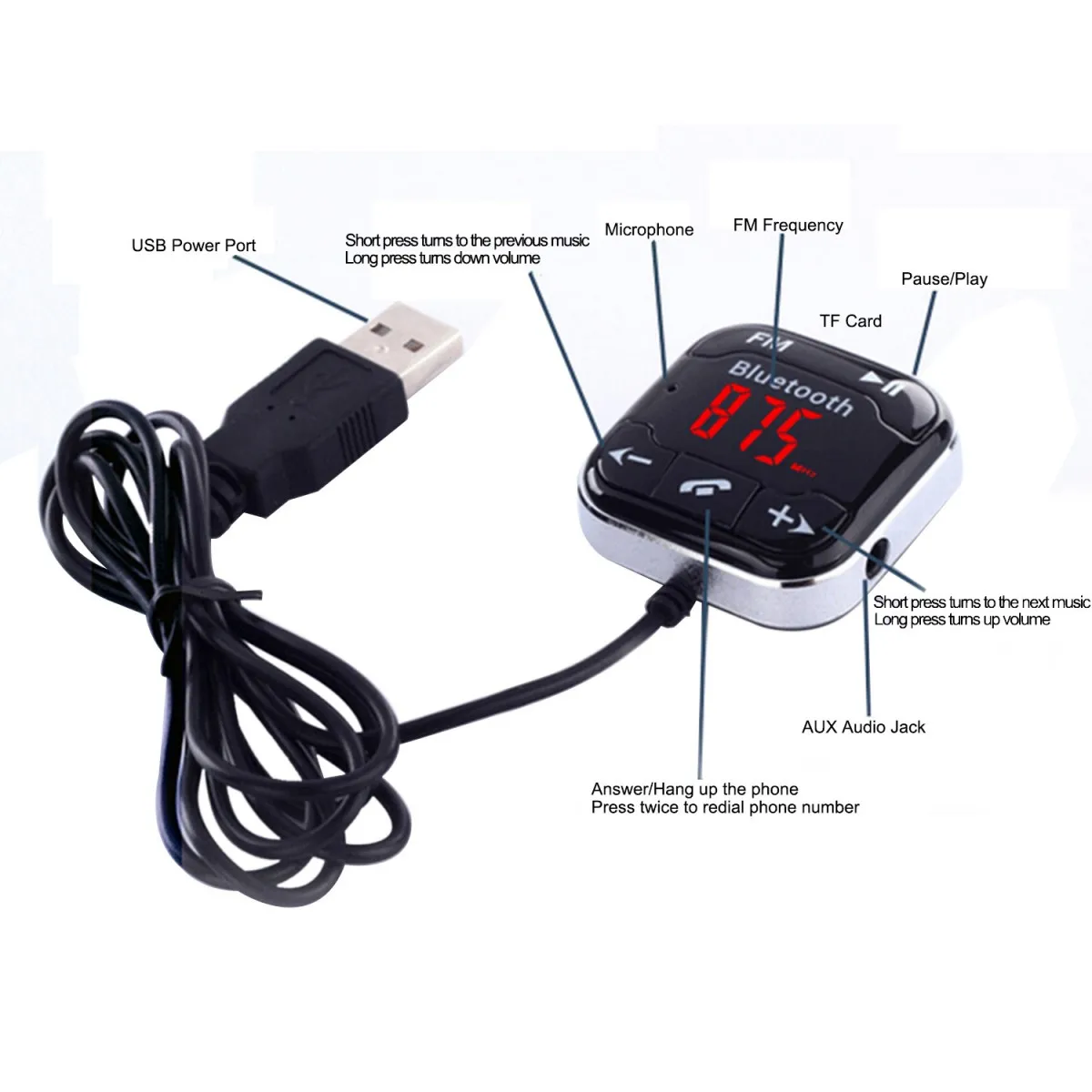 Bluetooth Car Kit FM Transmitter MP3 Player 3.5mm Audio AUX TF card Slots + Dual USB Charger +Magnetic sticker | Автомобили и