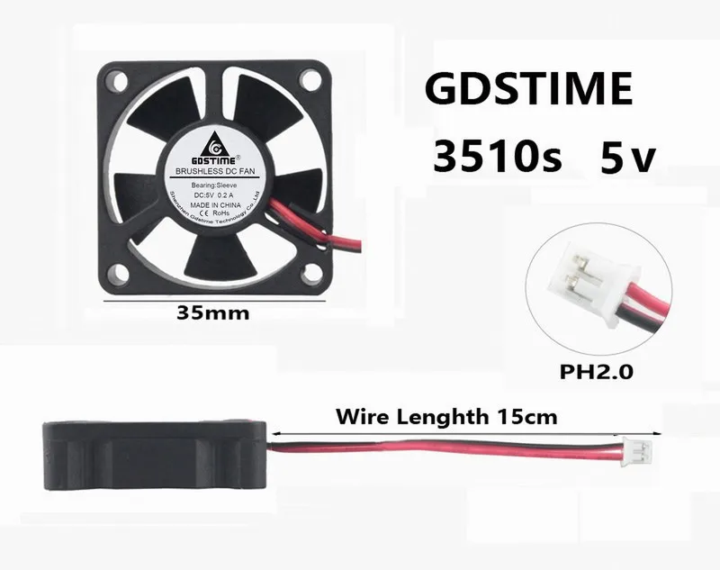 

Gdstime 2 Pieces 3.5cm 35x35x10mm 5V Brushless DC Cooling Fan 35mm x 10mm 3510 Mini Cooler 2Pin 2.0