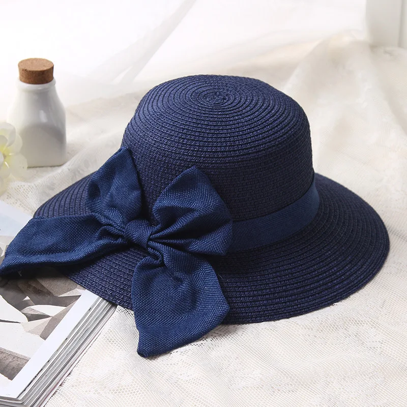 

Summer Straw Hat Floppy Wide Brim Sun Cap Bowknot Beach Foldable Hats New 2019