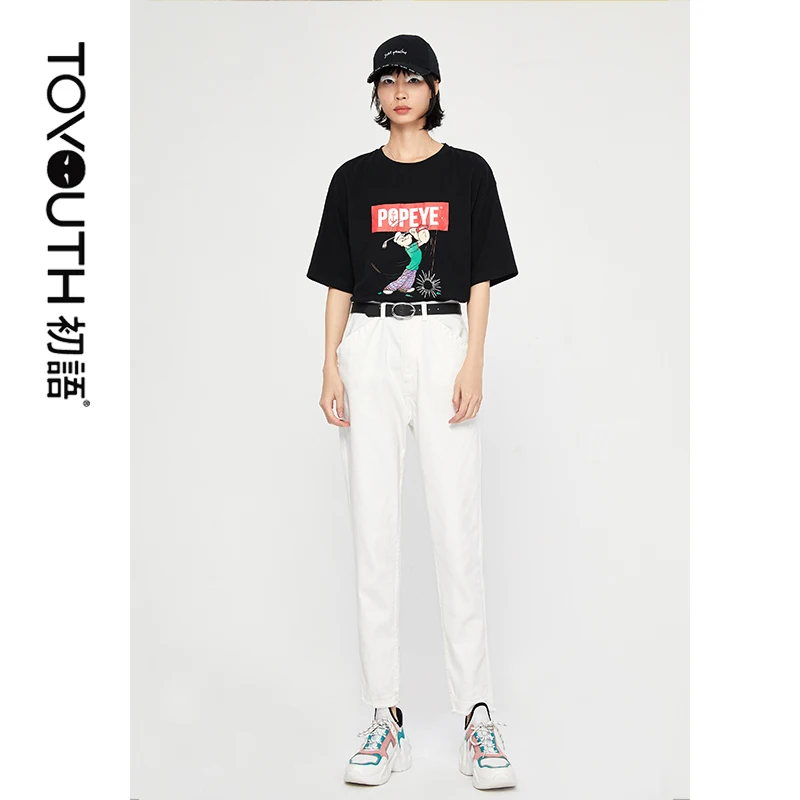 Toyouth с высокой талией для женщин корейский стиль простой и свободные штаны