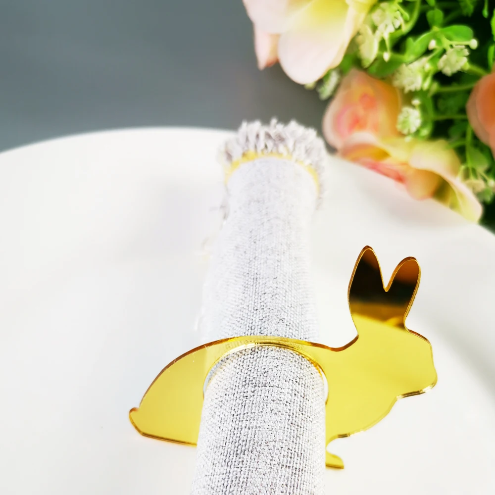 Кольца для салфеток в виде пасхального кролика акриловые зеркальные золотые