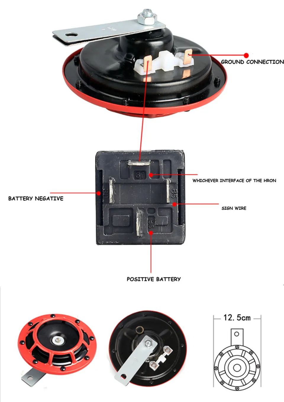 12V красный супер громкий решетчатый компактный электрический громкий сигнал для универсальных автомобилей и мотоциклов