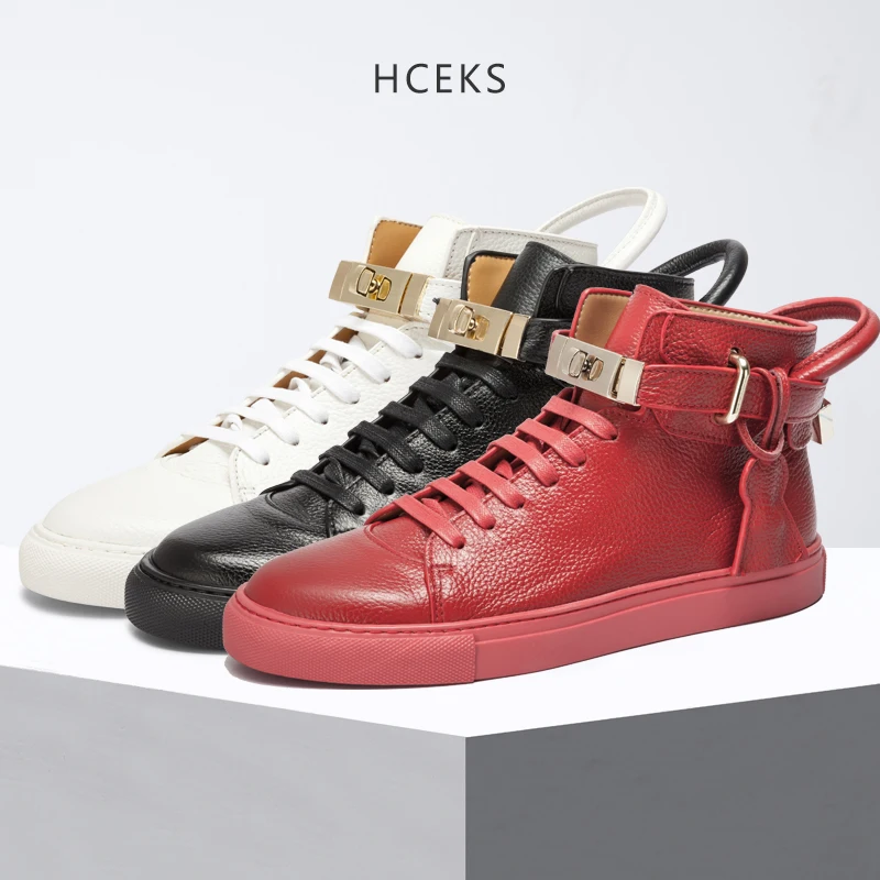 High top fashion shoes men's trend all-purpose lock Korean version sneaker instagram is super hot | Обувь