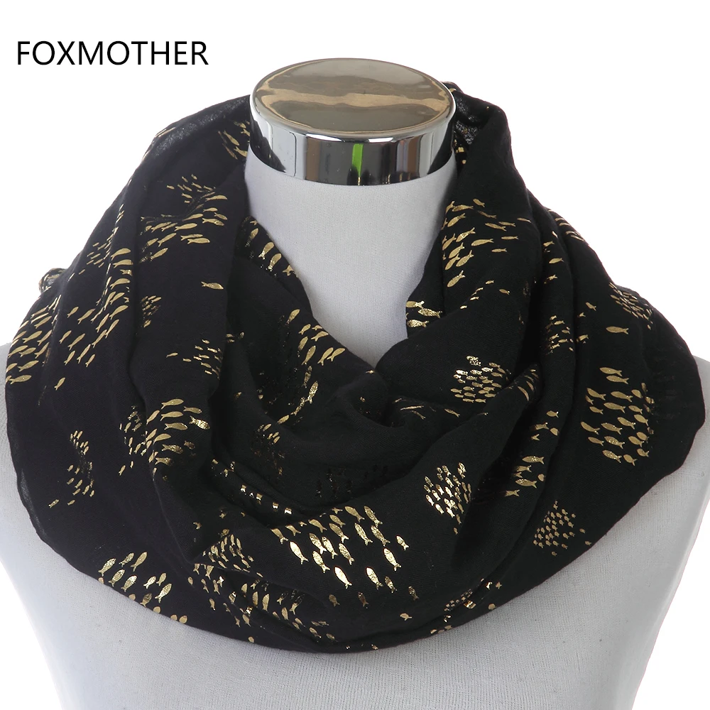 Женский шарф FOXMOTHER черно белая блестящая бронзовая Золотая рыбка|infinity scarf|scarf