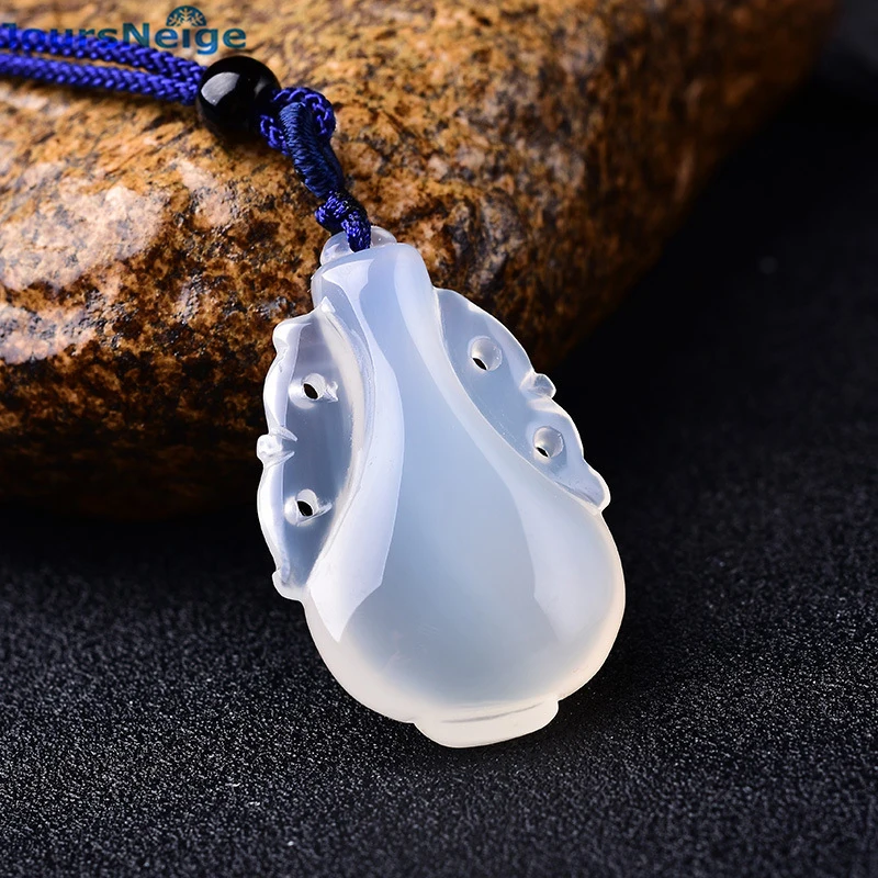 

Wholesale White Chalcedony Natural Crystal Pendants Seiko carved Safe bottle Necklace for Women Men Crystal Fashion Jewelry