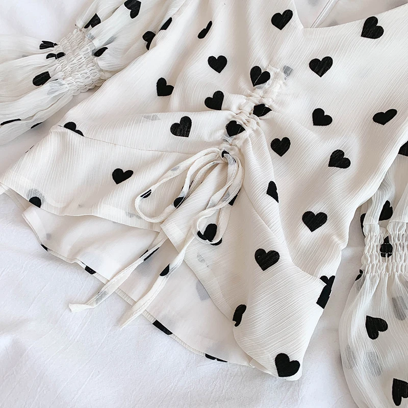 Летняя 2019 Милая шифоновая Женская короткая блузка элегантная милая с пышными